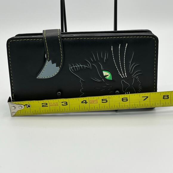 Nemesus Now Lucky Cat Purse Wallet Black Faux Leather Black Cat Green Eyes Tail - Picture 9 of 9